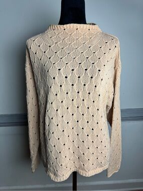 J. Jill Cream Openwork Cowl-Neck Knit Sweater